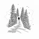 A hiker exploring a mountain path with a robotic companion tattoo design idea