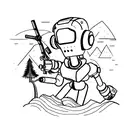 A hiker exploring a mountain path with a robotic companion tattoo design idea