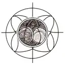 A dotwork tattoo of a basketball surrounded by astrological symbols, representing the client's passion for both basketball and astrology tattoo design idea