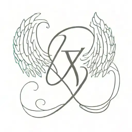 letter B with angel wings and infinity symbol at the bottom tattoo design idea