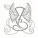 letter B with angel wings and infinity symbol at the bottom tattoo design idea