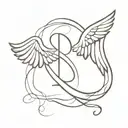 letter B with angel wings and infinity symbol at the bottom tattoo design idea