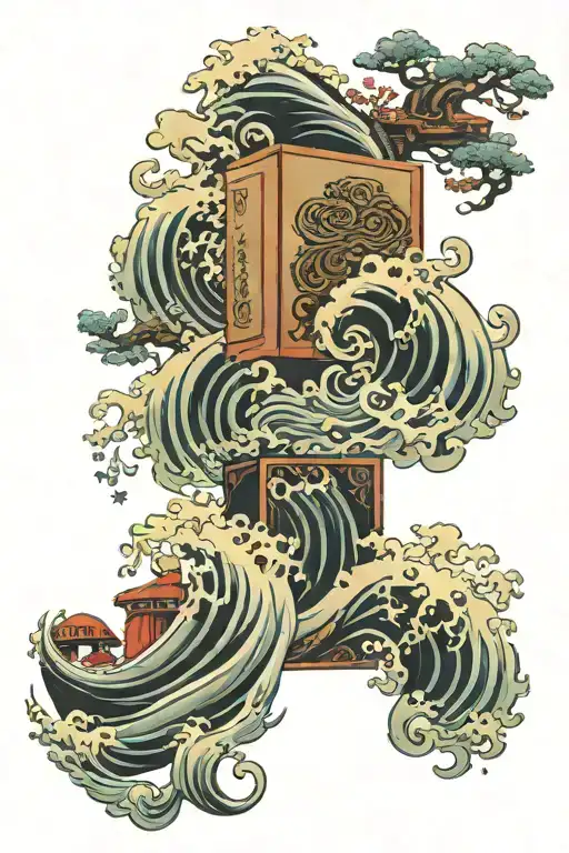 chinese takeout box with wave detailing on side  tattoo design idea