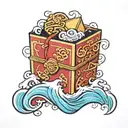 chinese takeout box with wave detailing on side  tattoo design idea