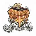 chinese takeout box with wave detailing on side  tattoo design idea