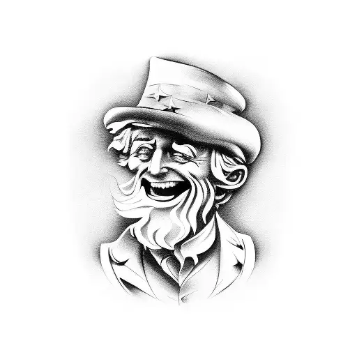 black and white forearm tattoo of uncle Sam controling the justice scale tattoo design idea