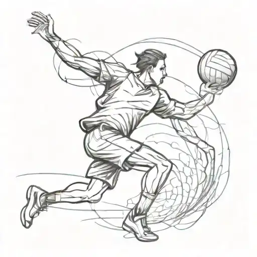 A sketch style design of a volleyball player spiking a ball with jellyfish tentacles wrapping around the arm tattoo design idea