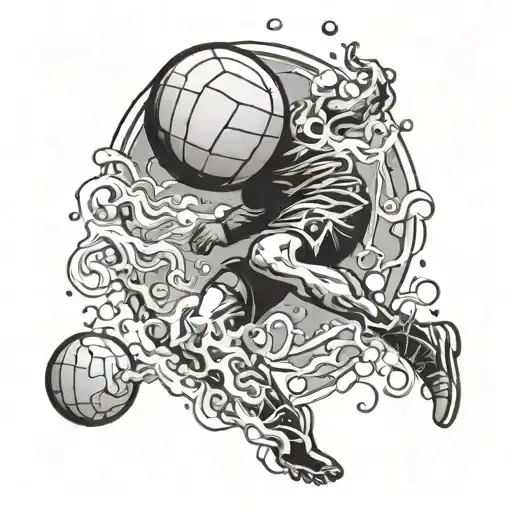 A volleyball player diving for a ball with a jellyfish incorporated into the design tattoo design idea
