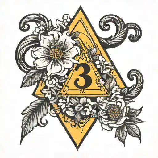 number 3, flowers, Jupiter, yellow, a triangle tattoo design idea