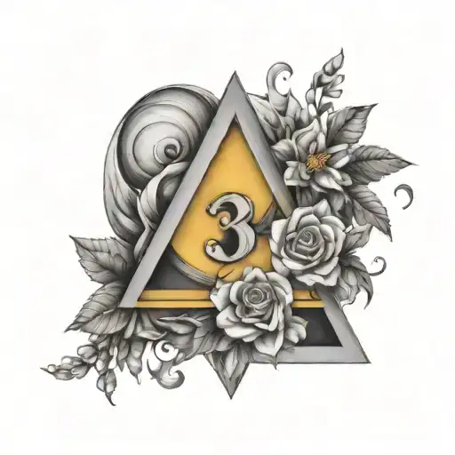 the number 3, Jupiter, a triangle, the color yellow, air and flowers tattoo design idea