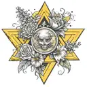 number 3, Jupiter, triangle, yellow, air and flowers tattoo design idea