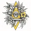 number 3, Jupiter, triangle, yellow, air and flowers tattoo design idea