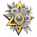 number 3, Jupiter, triangle, yellow, air and flowers tattoo design idea