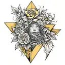 number 3, Jupiter, triangle, yellow, air and flowers tattoo design idea