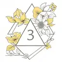 the number 3, Jupiter, a triangle, the color yellow, air and flowers tattoo design idea