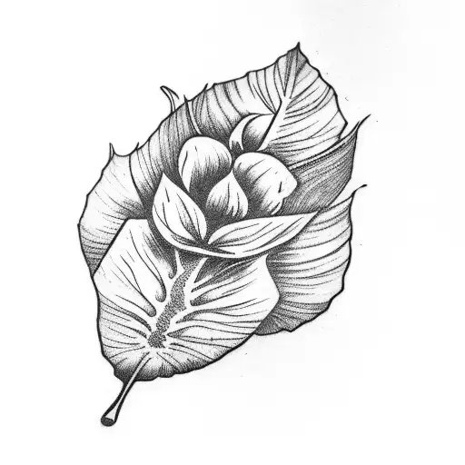 woodcut tattoo with word bloom and philodendron leaf tattoo design idea
