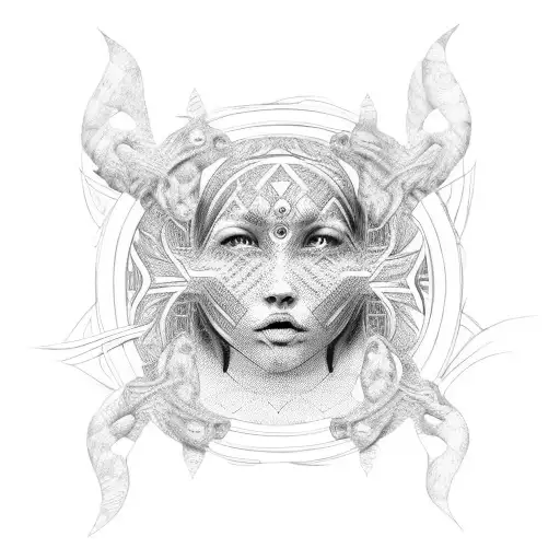 A tribal design. The tribal design showcases the contours of three baby faces in the center, pushing from the inside out tattoo design idea