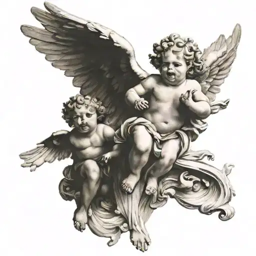 cherubs flying tattoo design idea