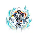 skeleton with stopwatch and fire colorized   tattoo design idea