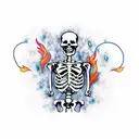 skeleton with stopwatch and fire colorized   tattoo design idea