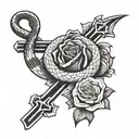 religious cross with a snake and rose tattoo design idea