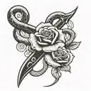 religious cross with a snake and rose tattoo design idea