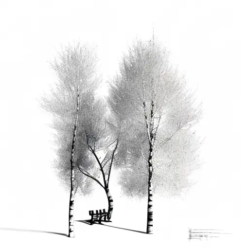 a lonely birch tree a bench under it tattoo design idea