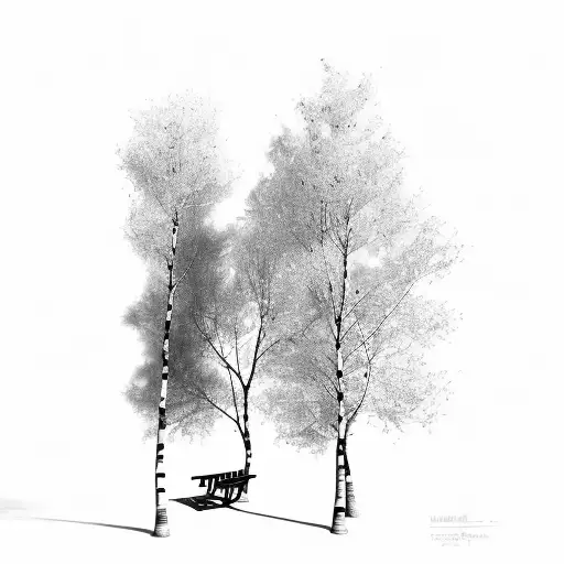 a lonely birch tree a bench under it tattoo design idea