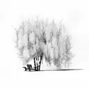 a lonely weeping birch tree a bench under it tattoo design idea