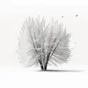 a lonely weeping birch tree a bench under it tattoo design idea