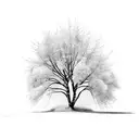 a lonely weeping birch tree a bench under it tattoo design idea