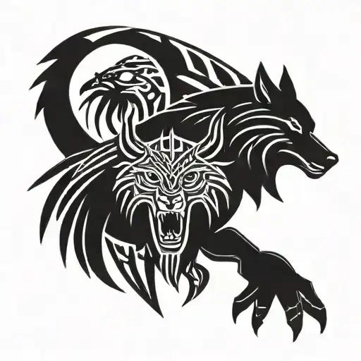 viking raven wolf and bear tattoo design idea