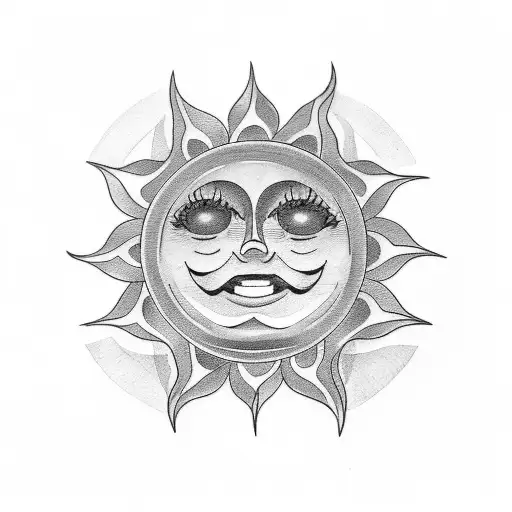 A tattoo of a smiling sun surrounded by darkness tattoo design idea