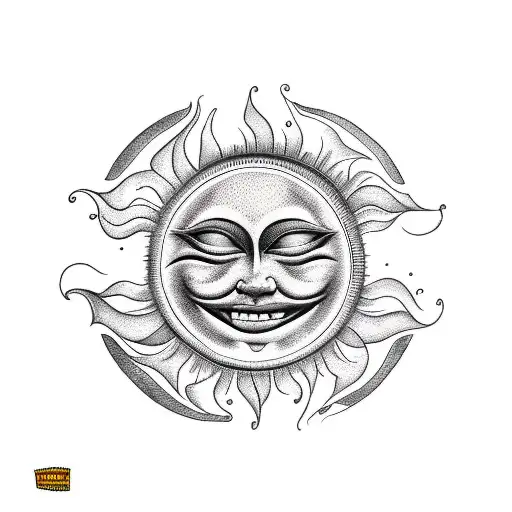 A tattoo of a smiling sun surrounded by darkness tattoo design idea