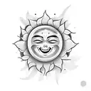 A tattoo of a smiling sun surrounded by darkness tattoo design idea