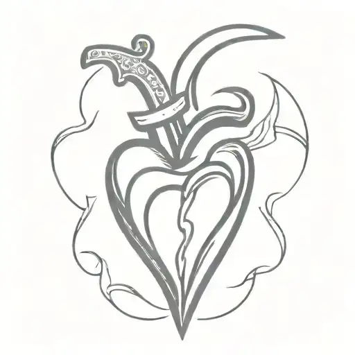 burning heart with dagger through it tattoo design idea