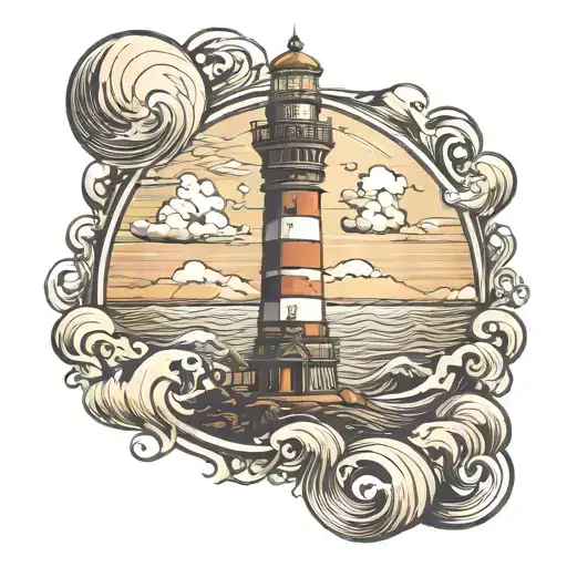lighthouse with reflective waves and boar   tattoo design idea