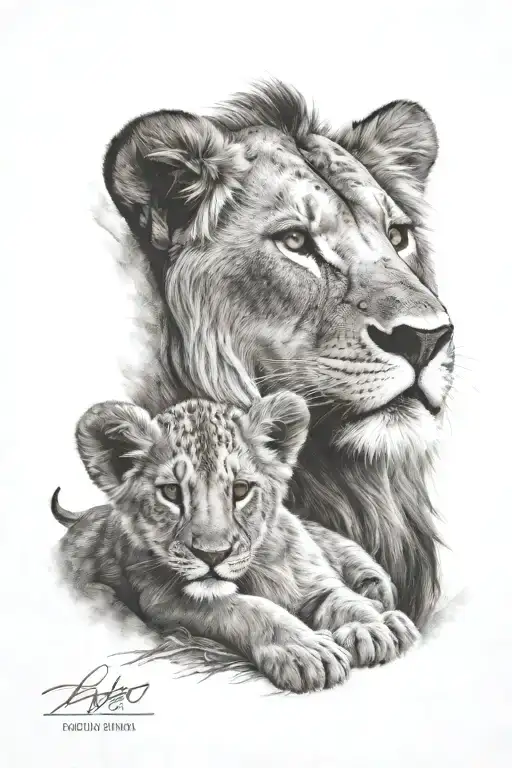 Lion and his cub tattoo design idea