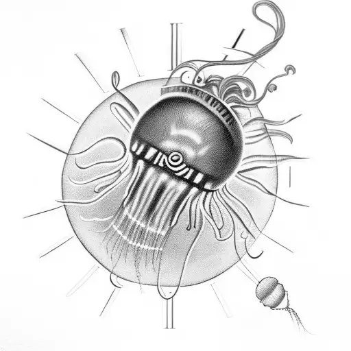 Image of Greek jellyfish with Virgo sign and a clock to highlight the importance of time. tattoo design idea