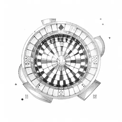 Casino chips forming a roulette wheel surrounded by video game characters tattoo design idea