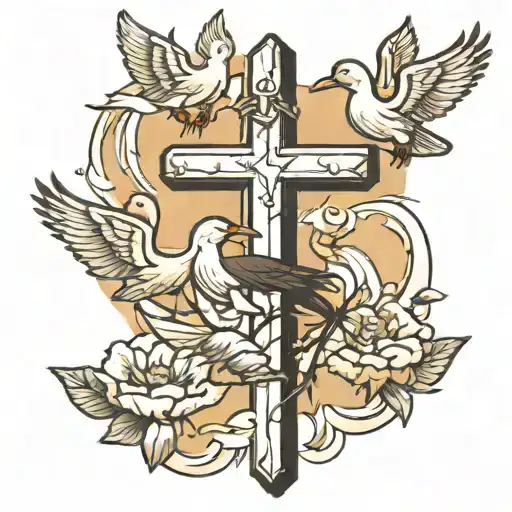 3 crosses with ducks flying away tattoo design idea