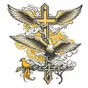 3 crosses with ducks flying away tattoo design idea