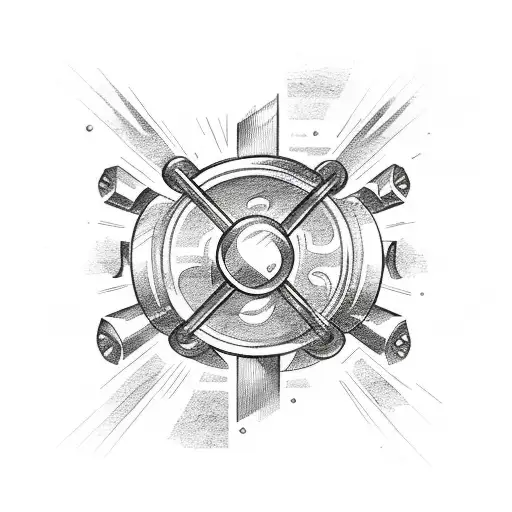 A barbell and dumbbell intertwined with celestial elements tattoo design idea