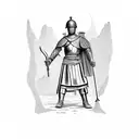 Joan of the arc with sword infront of her with Roman solider standing by her side with his sword drawn up  tattoo design idea