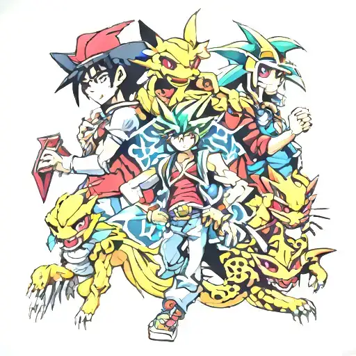 yugioh,  Pokémon and digimon tattoo design idea