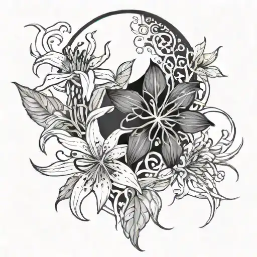 spider lily and moon merging together tattoo design idea