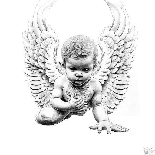 cherub angel, b-boy stance, arms crossed  tattoo design idea