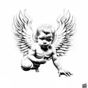 cherub angel, b-boy stance, arms crossed  tattoo design idea