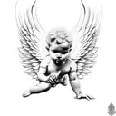 cherub angel, b-boy stance, arms crossed  tattoo design idea