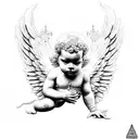 cherub angel, b-boy stance, arms crossed  tattoo design idea